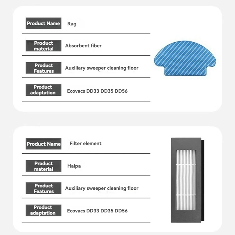 12 szt. Główny filtr szczotki bocznej i zestaw ściereczek do mopa do Ecovacs DD33 35 56 akcesoria do odkurzaczy części zamienne