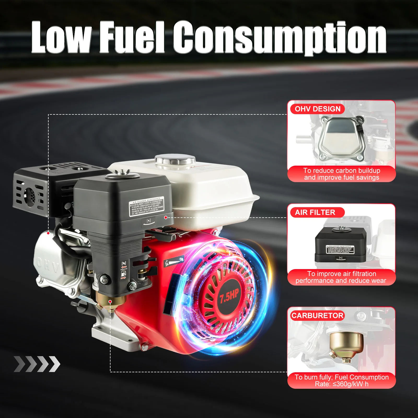7.5 HP Petrol engine, 4-stroke OHV single cylinder petrol engine standing 5.1KW engine kart engine gravity supply air cooling