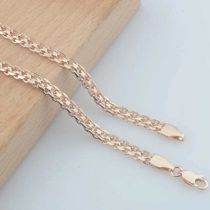 New 5mm Men Women 585 Gold Color Chains Carve Twisted Hot Russian Necklace Long Jewelry