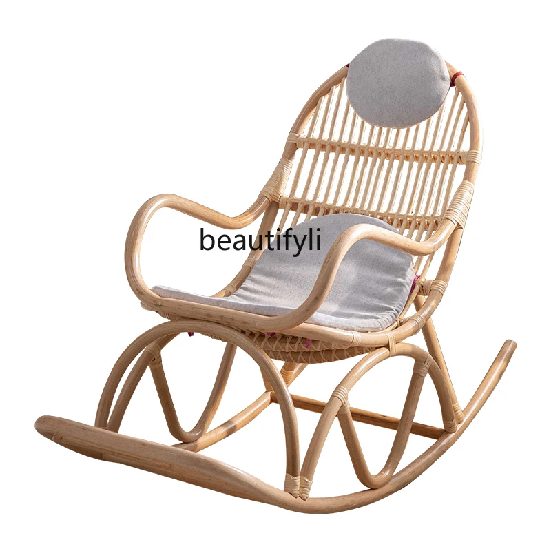 Rattan Sofa Rocking Chair Balcony Nap Real Rattan Woven Bed & Breakfast Leisure Backrest Recliner