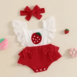 BeQeuewll Cute Baby Girl Bodysuits Summer New Kids Clothes Outfits Short Puff Sleeve Romper with Headband Set Infant Clothing