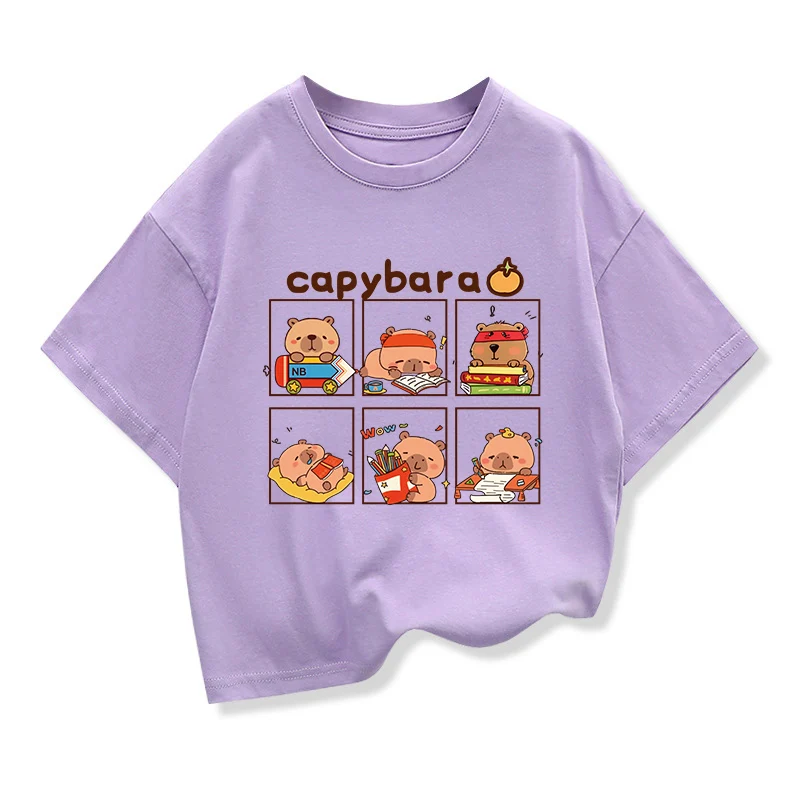 الأطفال قصيرة الأكمام تيز التي شيرت لطيف كابيبارا الاطفال القطن س الرقبة بلايز عادية فضفاض تي شيرت للصيف في سن المراهقة الفتيان الملابس