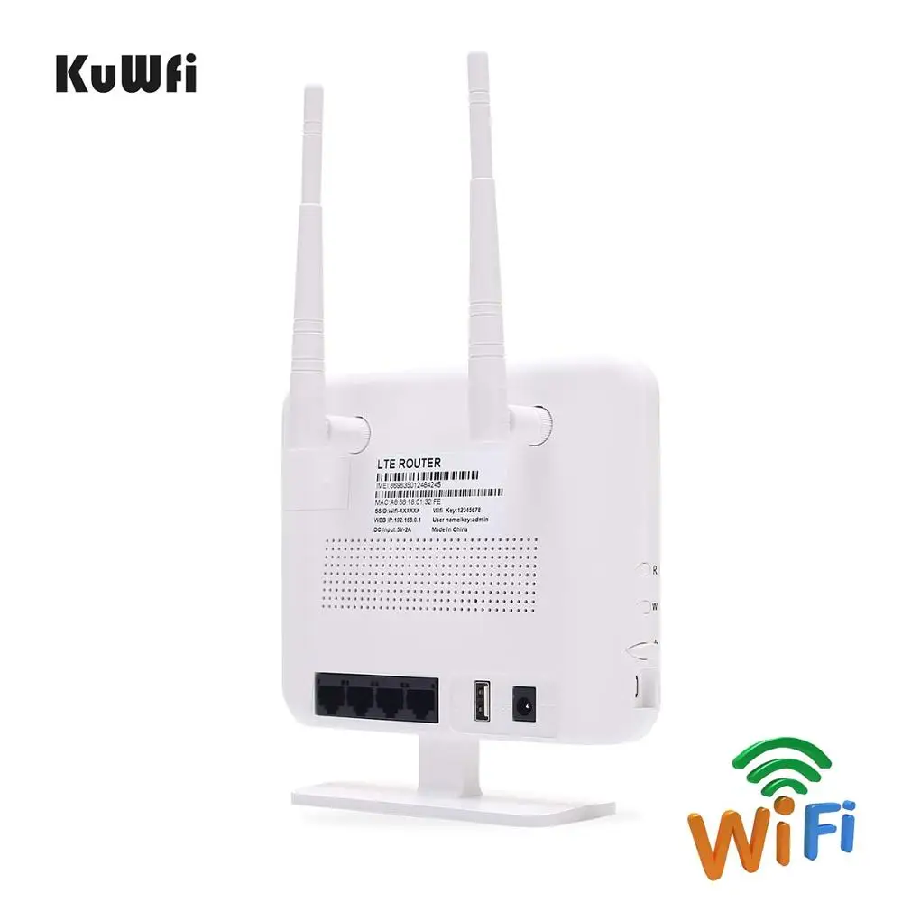 KuWFi 4G Router Sim Card 300mbps Unlocked 4G CPE Wireless Router 150mbps CAT4 Mobile Wifi Hotspot With Sim Card Slot 4 LAN Ports