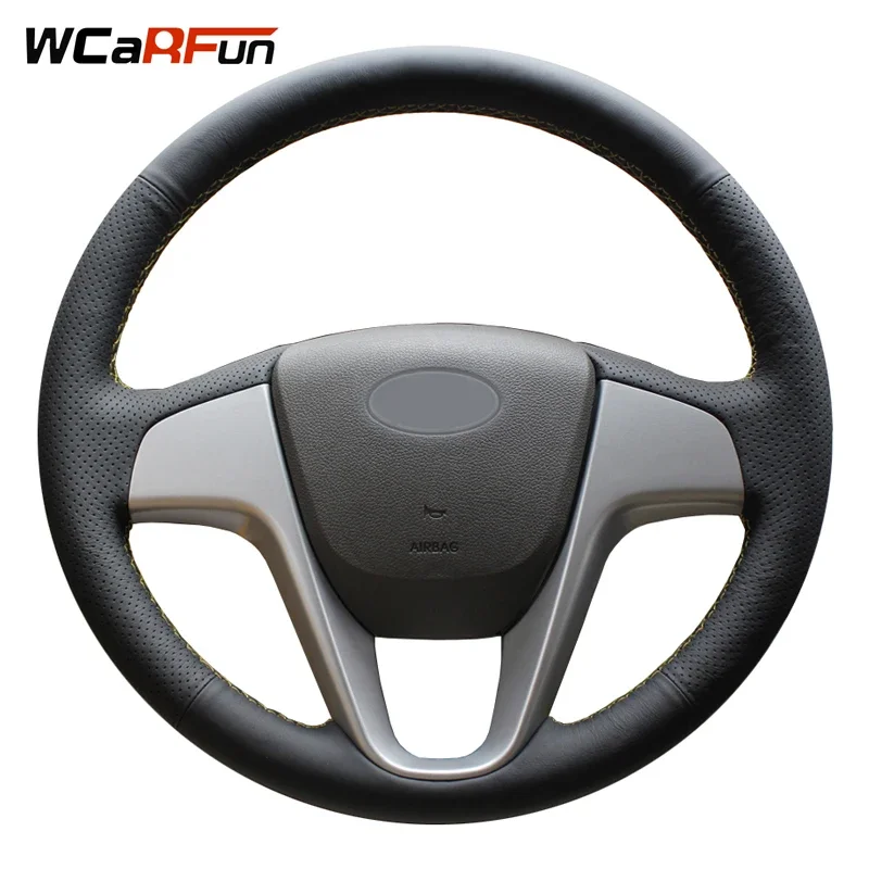 WCaRFun Black Artificial Leather Car Steering Wheel Cover for Hyundai Solaris 2010-2016 Verna 2010-2016 i20 2009-2015 Accent