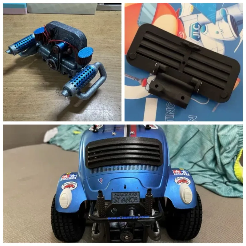 Für Tamiya 1/10 Sand Scorcher RC Buggy 58452, simulierte Motorabdeckung hinten und Dekoration für die hintere Lüftungsschlitze, Upgrade-Teile