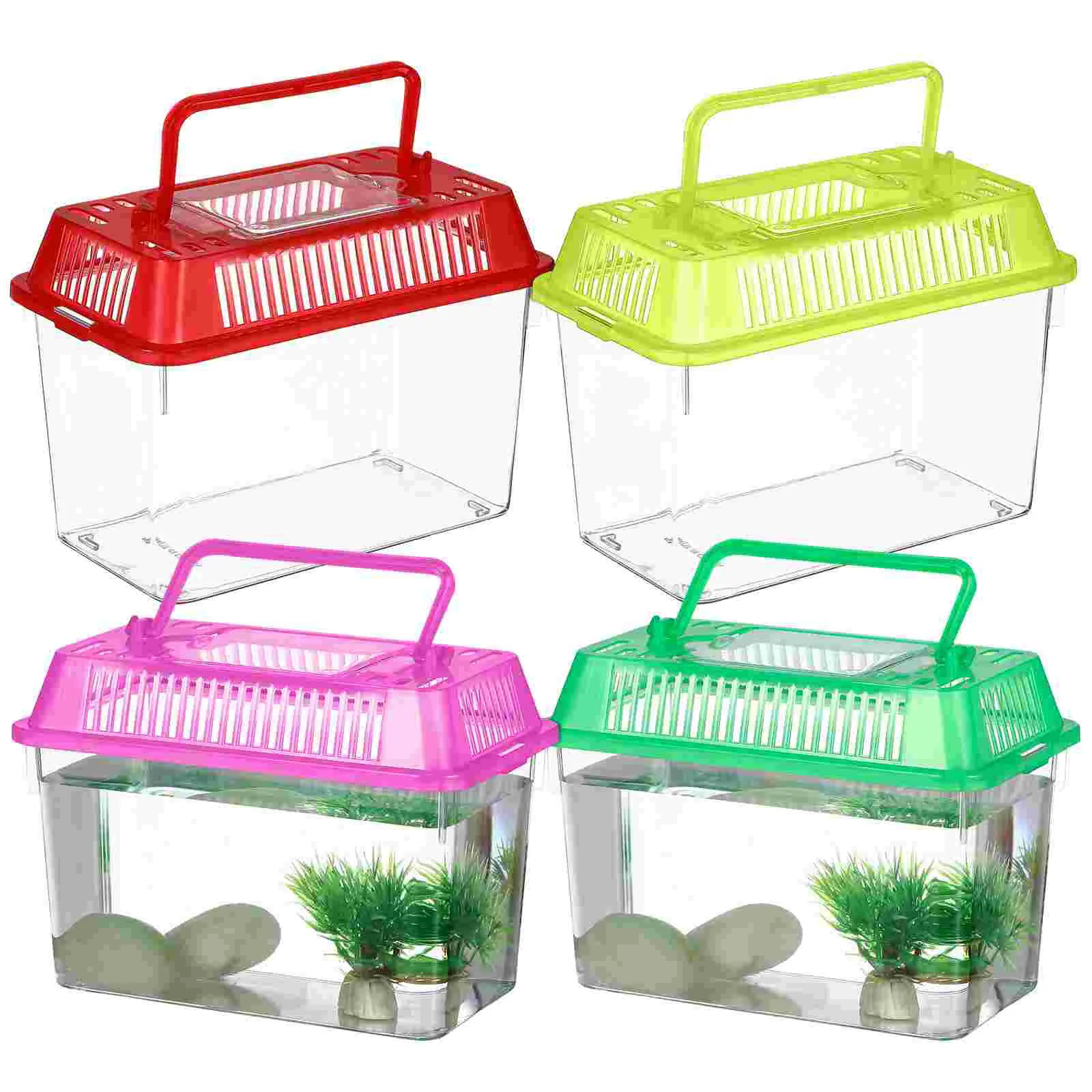 4 Pcs Portable Fish Tank Pet Box Plastic Aquarium Reptile Feeding Toys Handheld Climbing Container Baby Kids Vacuum