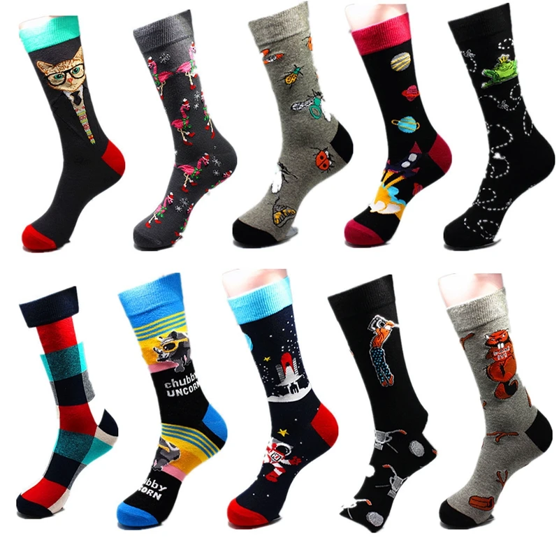 Happy Fashion Mans Socks Hip hop Harajuku Kawaii Cartoon Cotton Socks Star Trek Animals Geometric Funny Casual Sock Gift for Men