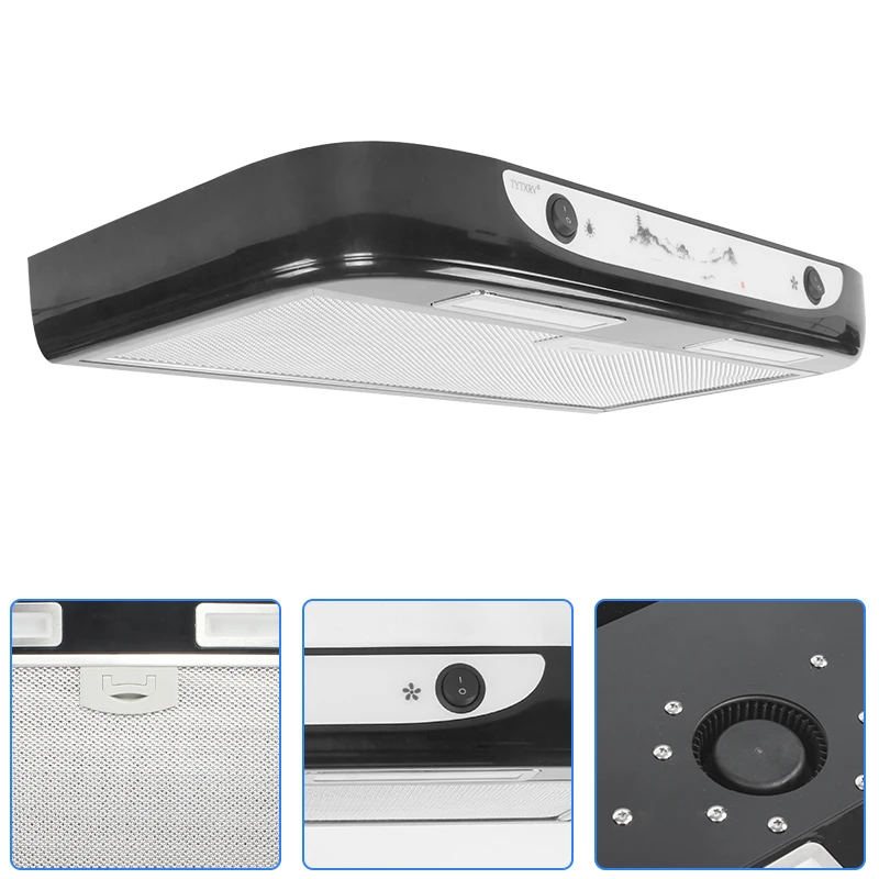 12V Car Motorhome Range Hood with Button & Dual LED Lights Removable for RV Camper Kitchen RV Push Button Cooker Hood RV Parts