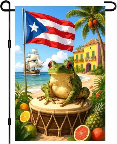 Puerto Rico Frog Garden Flag Coqui Frog Patriotic Puerto Rican, 12x18 Inch XXQ