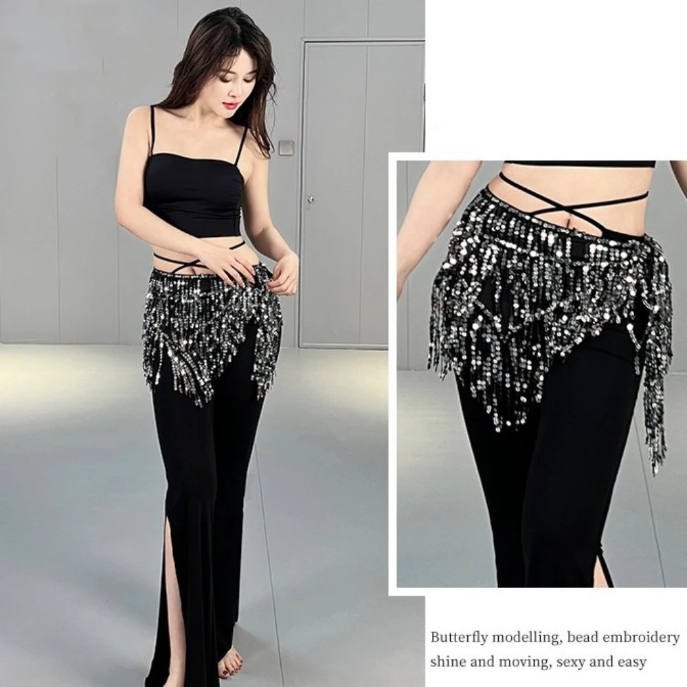 مثير لامعة الترتر الرقص الشرقي وشاح الورك شرابة سباركلي تنورة رقص أحزمة وسط 4 ألوان النمط الهندي حزام الرقص الشرقي لفتاة #3