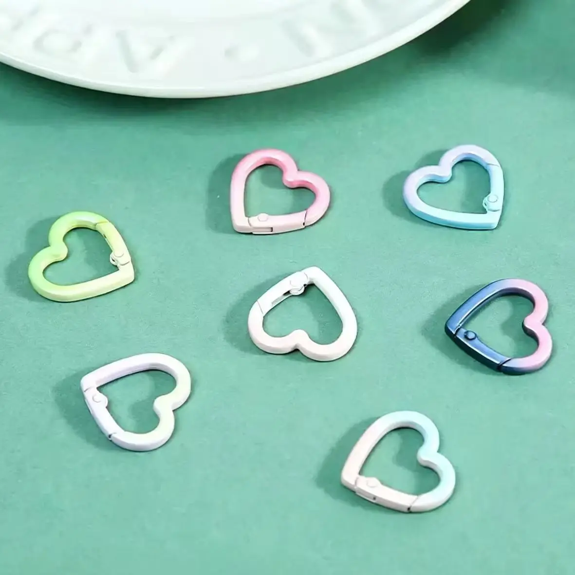 5/10pcs Gradient Color Love Heart Spring Clasp Openable Carabiner Keychain Clips Hook Dog Chain DIY Jewelry Buckles Connector