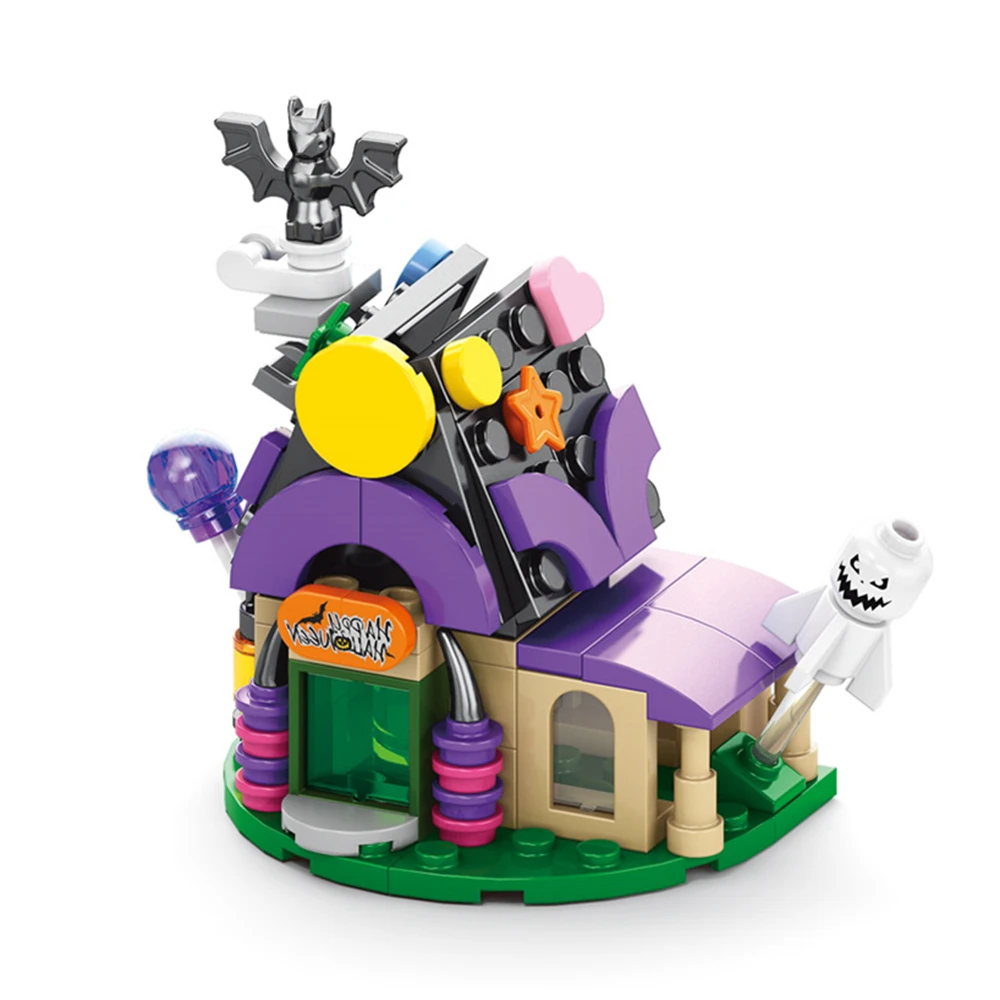 Halloween Horror Haunted House Ghost Train 6-In-1 Model Building Blocks Bricks Set Toys For Children Kids Gift