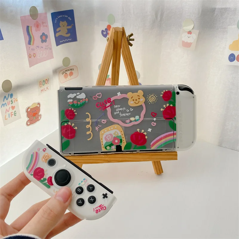 Cute Flower Cartoon Game Console Case for Nintendo Switch OLED NS NX Clear Soft Silicone Protector Cover Switch Accessories