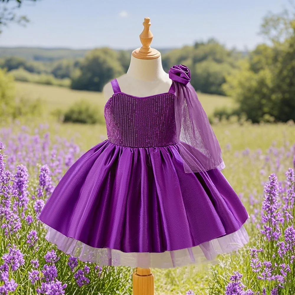 

Baby girl purple party dress elegant princess dress suitable for birthdays weddings flower holiday celebrations
