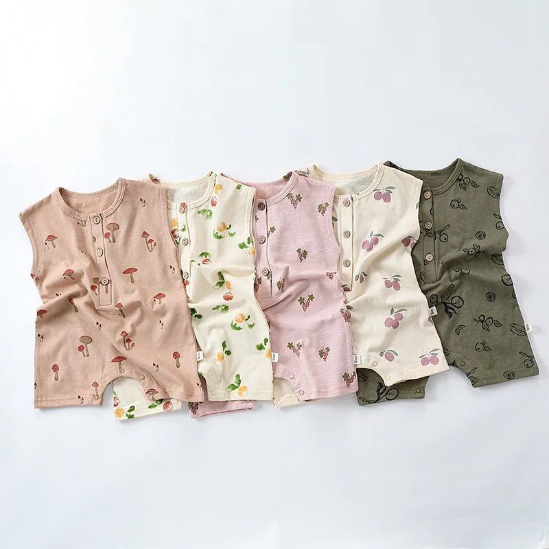 0-24M Newborn Kid Baby Boy Girl Summer Clothes Sleeveless Cotton Baby Romper Print Cute Sweet Playsuit Outfit