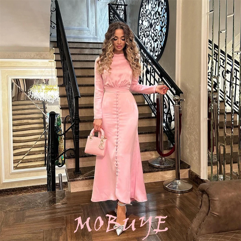 MOBUYE 2024 Popular O Neck Prom Dress Ankle-Length With Long Sleeves Evening Fashion Elegant Party Dress For Women