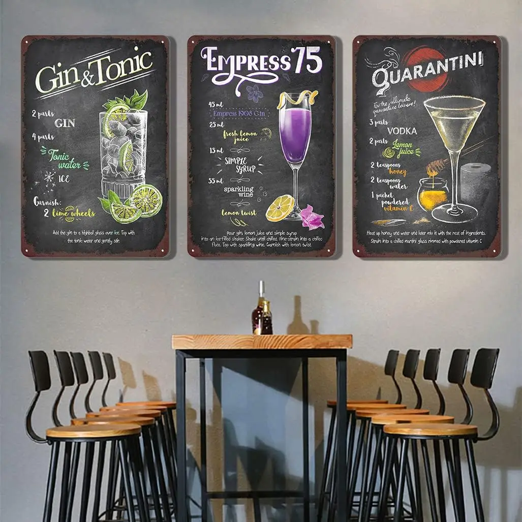 لافتة كوكتيل من القصدير، وصفات كوكتيل عتيقة، لافتات معدنية لتزيين جدران بار المنزل مقاس 12 × 8 بوصة - ماري الدموية