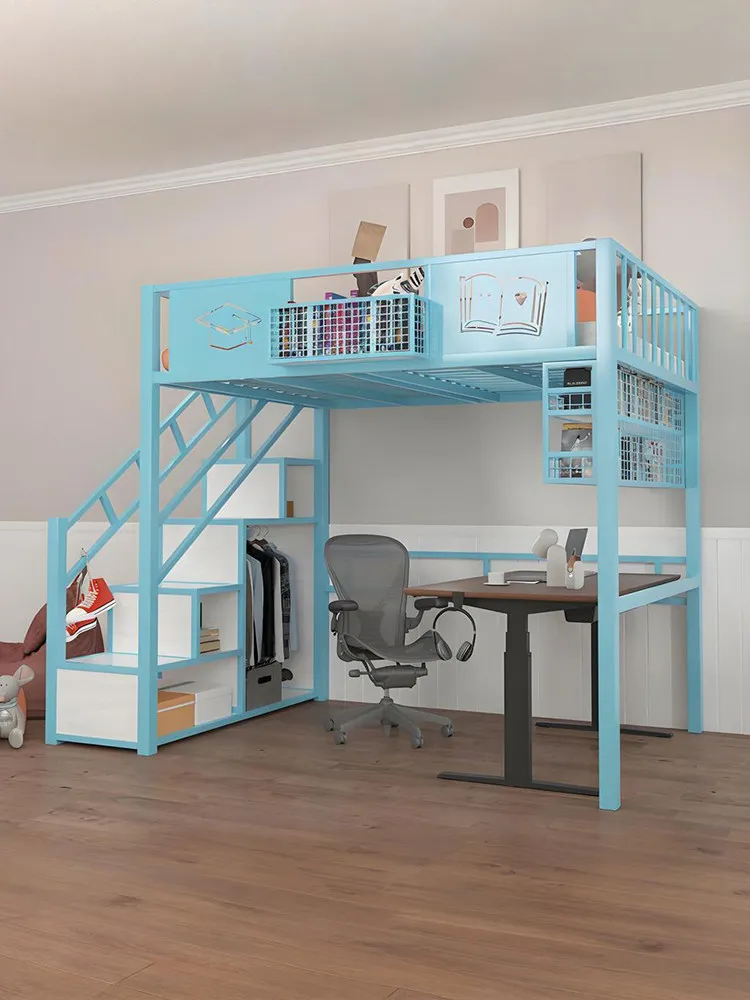 Tillas wrought iron loft bed small apartment space saving modern simple storage student elevated bed 1.5m double