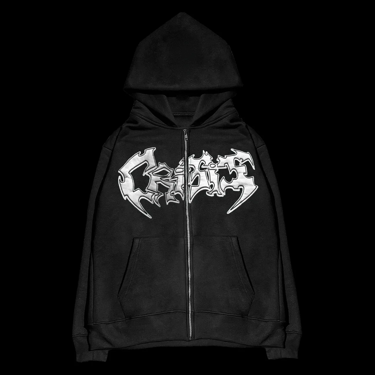 Y2K American Dark Style Niche Design White Loose Zipper Hoodie High Street Print Vibe Couple Jacket Clothing Wholesale/Retail