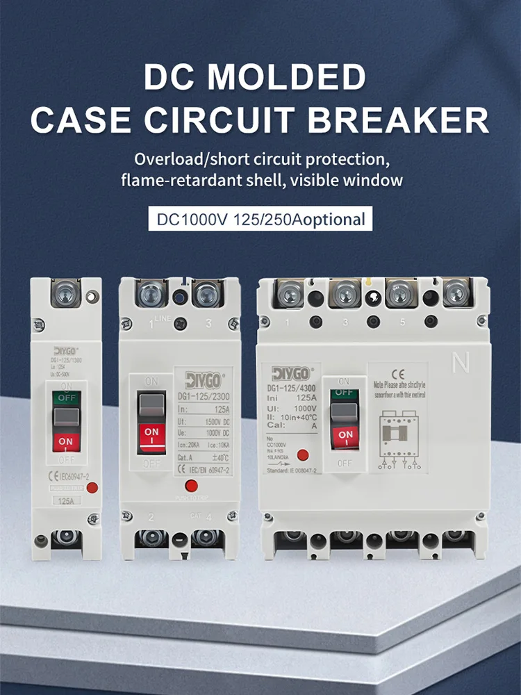 DC Solar gegoten stroomonderbreker MCCB overbelastingsbeveiliging schakelaarbeschermer voor fotovoltaïsche zonne-energie PV 1P 2P 4P DC 500V 1000V - afbeelding 2