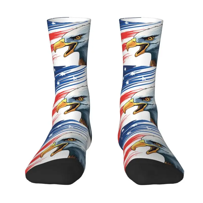 Kawaii Print Patriotic Bald Eagle American Flag Socks for Men Women Stretchy Summer Autumn Winter Crew Socks