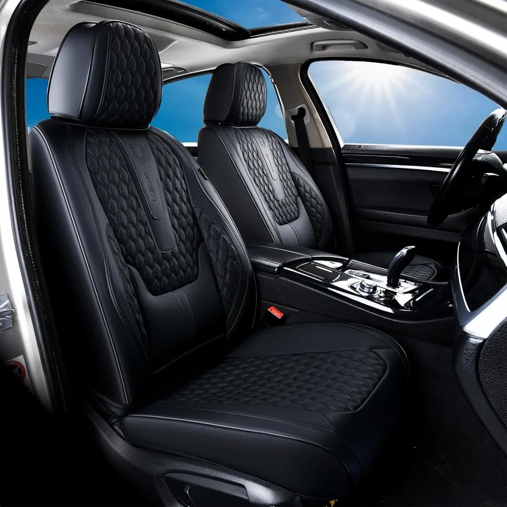 أغطية مقاعد سيارة فاخرة من جلد نابا مع دعم قطني وميزة مقاومة للماء، مجموعة كاملة باللون الأسود