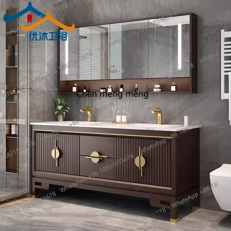 New Chinese double basin bathroom cabinet combination floor slate bathroom smart bathroom cabinet