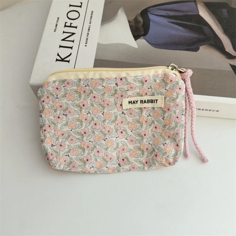 

New Cartoon Square Cosmetic Bag Flower Small Storage Pouch Zipper Portable Makeup Bags Women