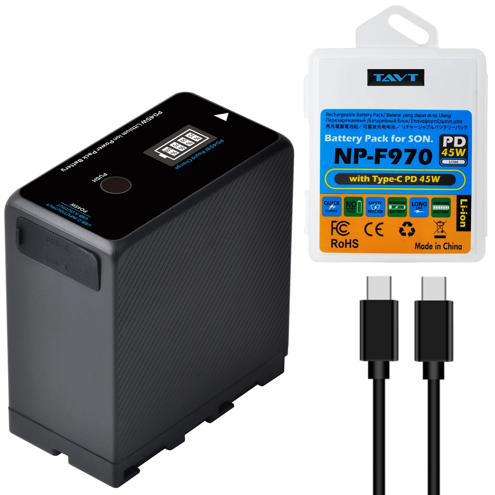 TAVT 10500mAh NP-F970 NP-F980 NPF960 Battery with PD 45W USB Charge Output For Sony PLM-100 CCD-TRV35 MVC-FD91 CCD-RV100