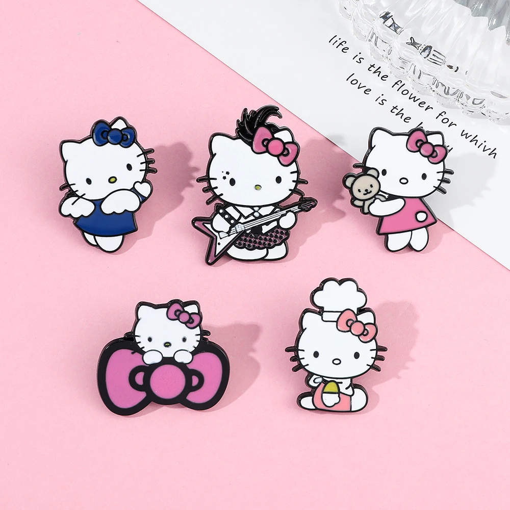 Anime Kitty Cat Enamel Brooch Kawaii Anime Figure Kitty Cat Lapel Pins Women Jacket Badge Fashion Kawaii Jewelry Accessories