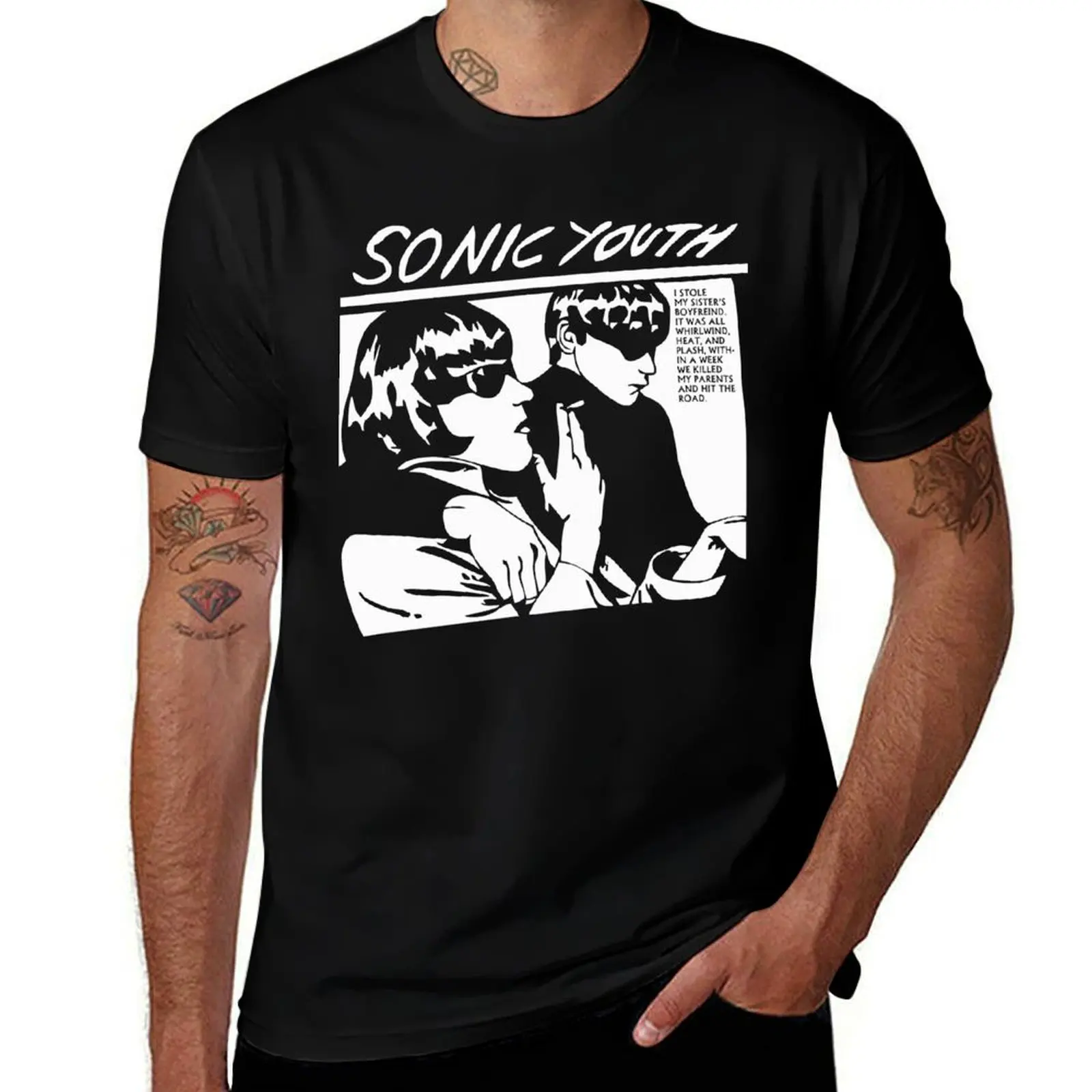 Футболка с логотипом S.onic Y.outh Band, синяя арховая мужская футболка с рисунком