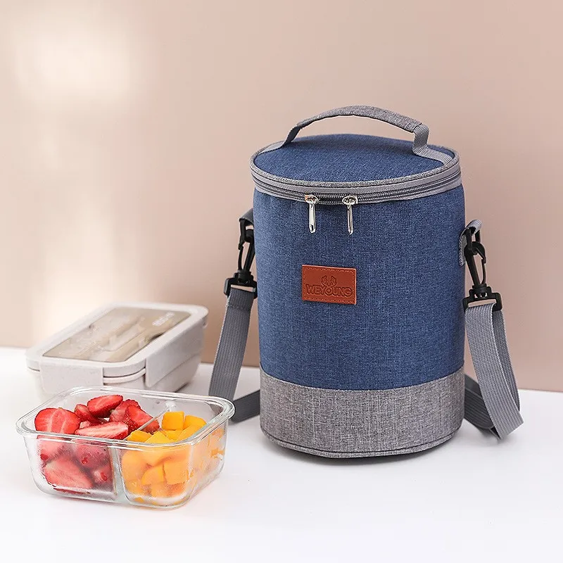 Borsa da pranzo rotonda per isolamento termico per donna bambini Picnic Bento Box Cooler Tote Bags borse per contenitori per alimenti