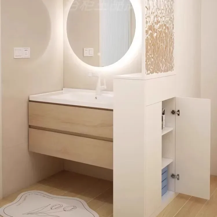 Cream wind waterproof honeycomb aluminum bathroom half wall locker partition narrow cabinet side cabinet storage
