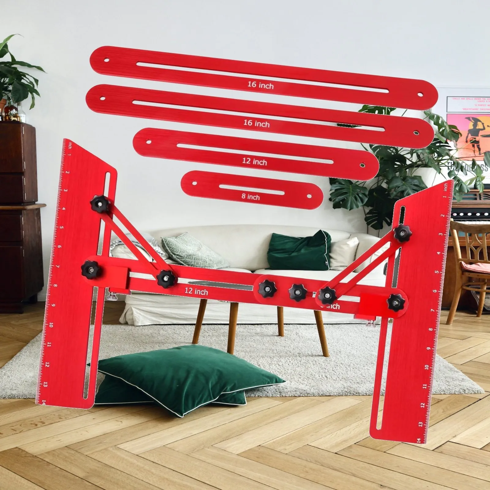

Stair Tread Template Adjustable Measurement Tool for Riser Shelf Drywall and Flooring Projects