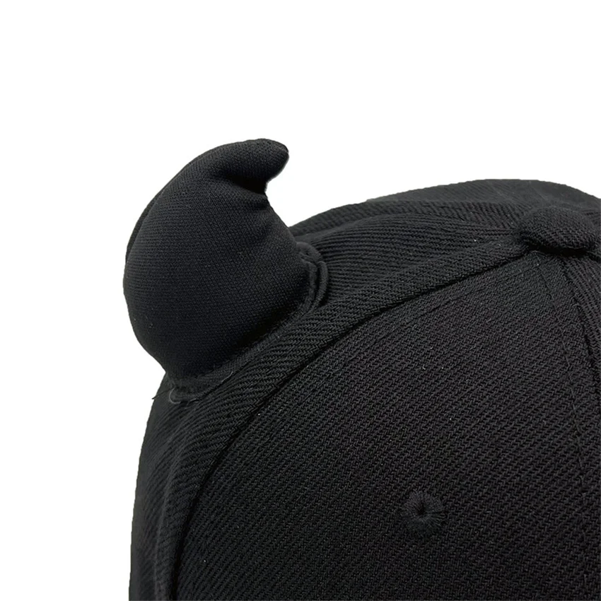 Pure Black Little Devil Horn Succubus Baseball Cap for Men Women Hip Hop Outdoor Sports Personality Flat Brim Hat COS PY49
