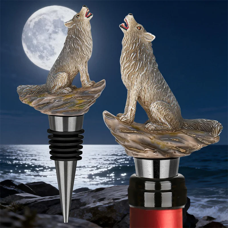 Heulender Wolf Weinflaschenverschluss Dekorative Tierfigur Weinkonservierer Wiederverwendbares Weinzubehör für Bar Zuhause Hochzeit Party Geschenk – Detail 3