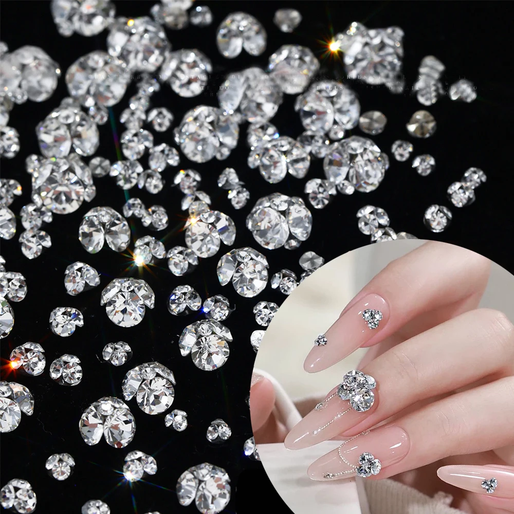 10Pcs K9 Luxury Stack Crystal Nail Art Rhinestone 3D 2-6MM Clear Pile Stacked Strass Nails Gem SS6-SS28 Glitter Glass Drill Deco