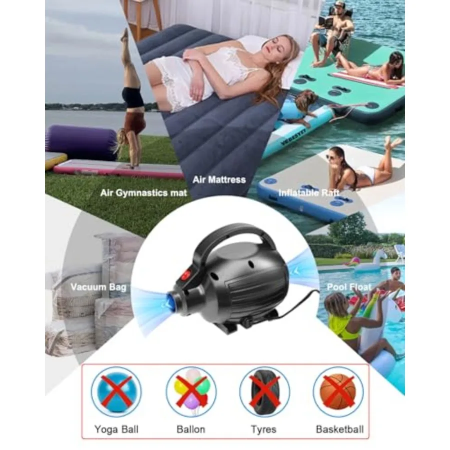 Pompa Udara Elektrik untuk Alat Tiup Kasur Udara Matras Senam Pengisi Udara Cepat Penguras Udara untuk Pelampung Kolam Dermaga Rakit