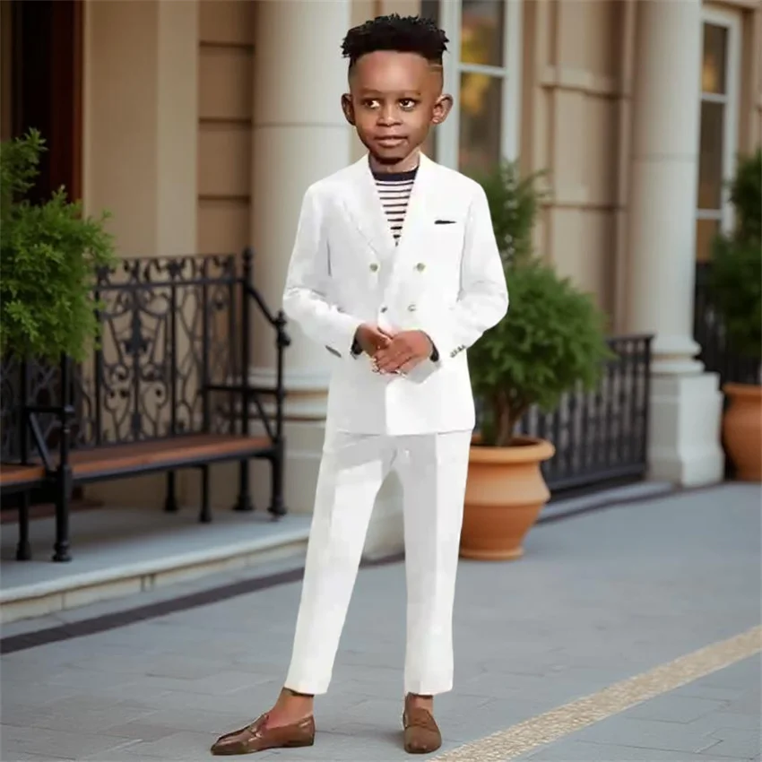 

Double Breasted Boys Suits for Wedding Party 2 Pieces Formal Kids Tuxedo Child Fashion Jacket Pants Slim Fit Party Outfit Set