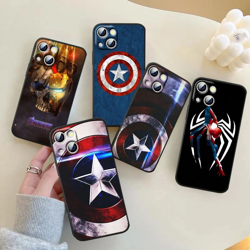 Marvel Avengers Hero Logo For iPhone 14 13 12 11 Pro Max XS Max X XR 7 8 Plus 6S 5S Silicone Black Shell Phone Case