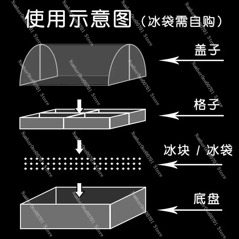 Stainless steel basin drain with ice to keep cold, multi-grid tray with lid, fruit seasoning, seafood display box flip