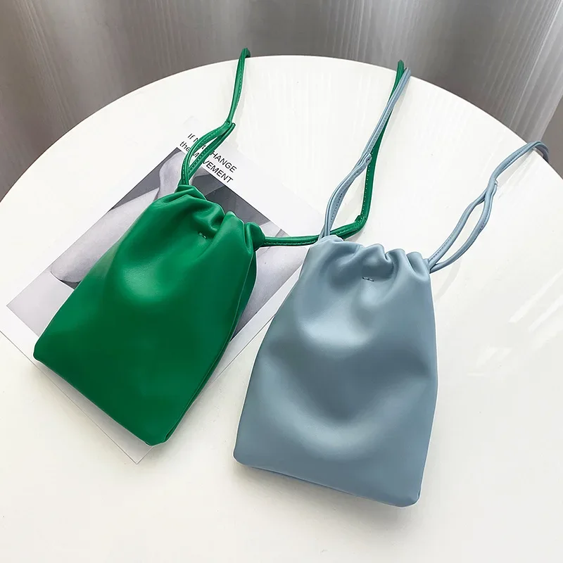 Fashion Candy Color Little Lucky Bag Lady Bucket Bag Mini Shoulder Bags for Women 2023 Designer Small Drawstring Bag Bolso Mujer