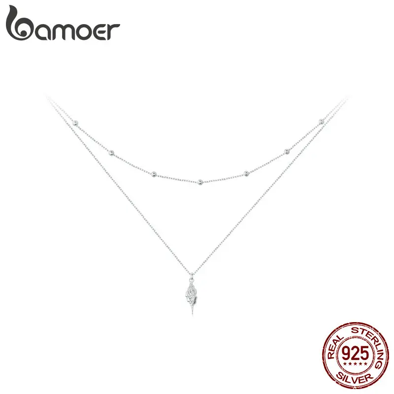 BAMOER 925 Sterling Silver Conch Layered Pendant Necklace Multilayer Stylish Choker Necklace for Women Ocean Series Jewelry