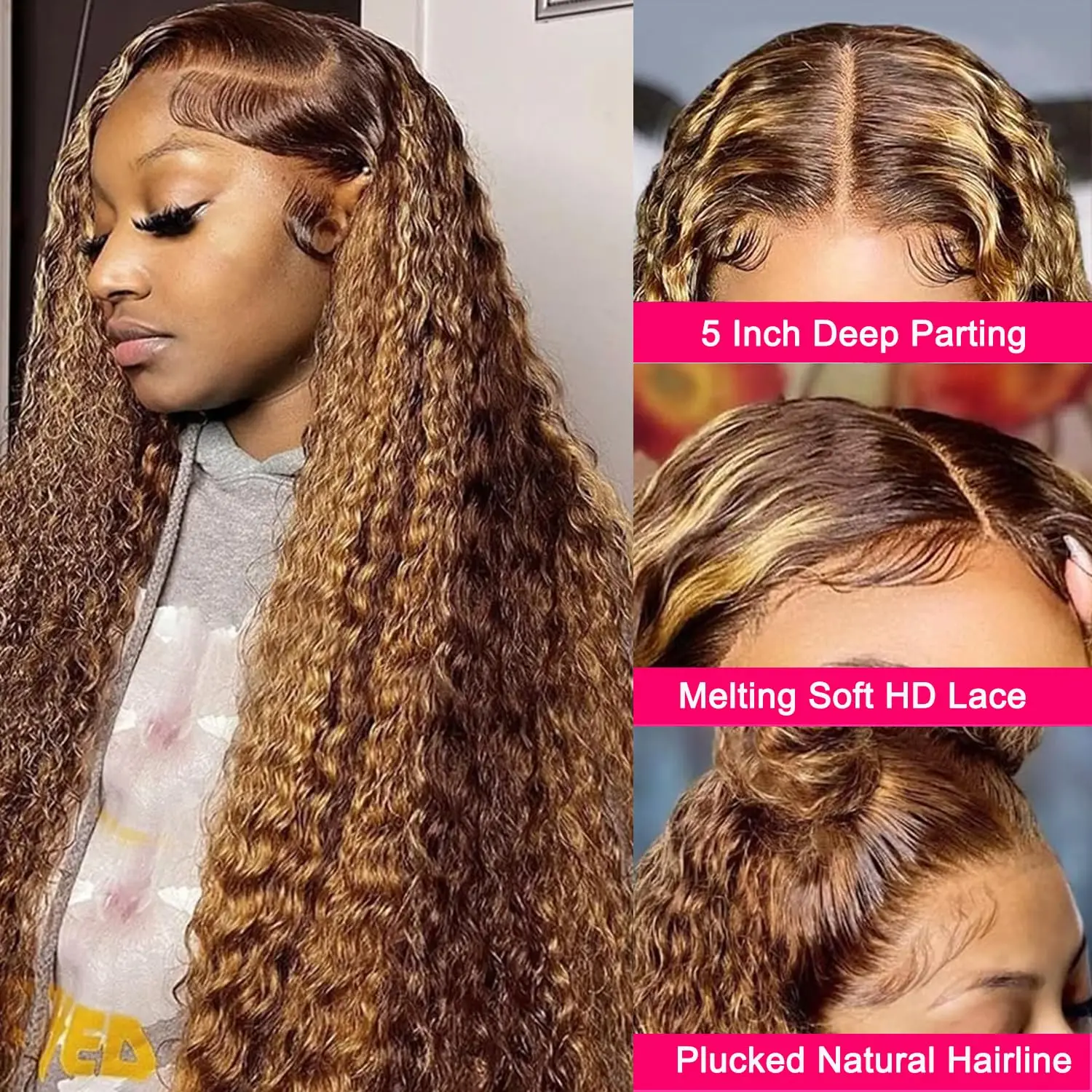 

Highlight Human Hair Curly Deep Wave Blond Ombre Colored 4/27 Hd Lace Wig 13x6 Human Hair Frontal Wig Brazilian Wigs For Women