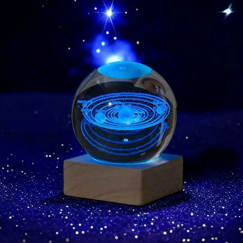 1pc Bedside Lamp Solar Theme Cosmos Series Crystal Ball Night Lights Milky Way Moon Small Ornaments for Desk Creative Gift