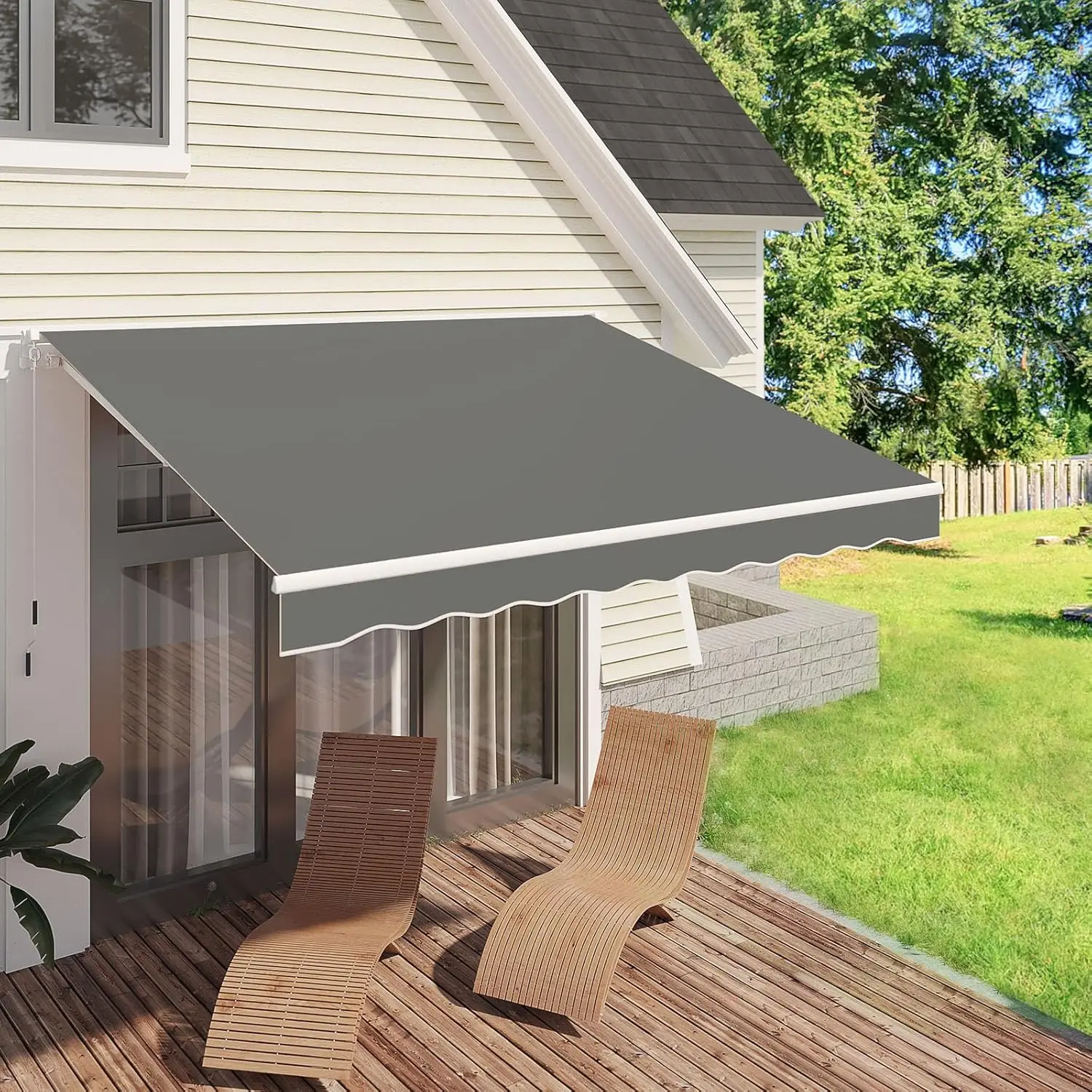 10'×8' Awnings for Patio, Retractable Awning Sun Shade Cover Outdoor Canopy Sunsetter Deck Awnings with Manual Crank Handle,Grey