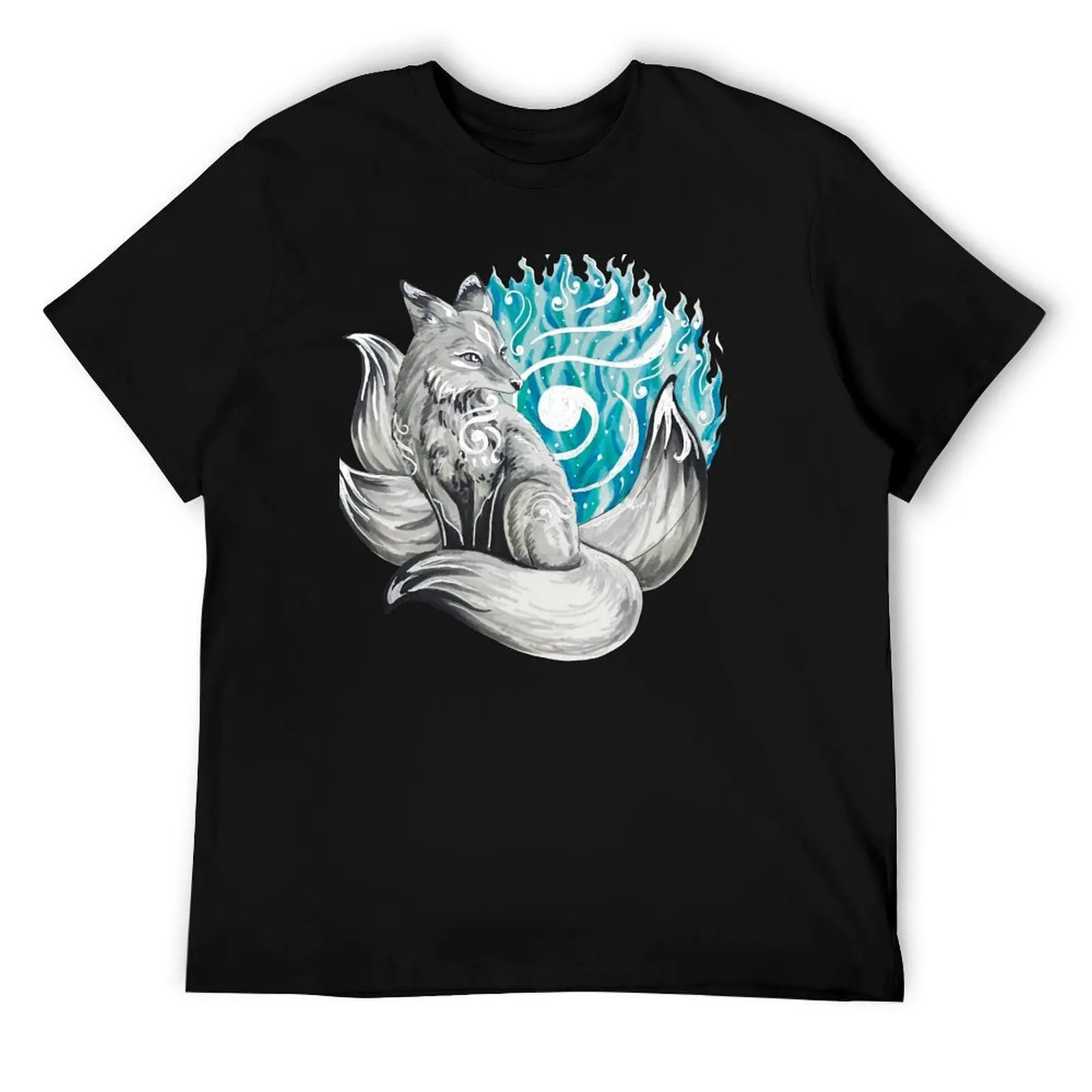 

Fox Kitsune with Blue Foxfire T-Shirt anime t shirts oversize funny t shirts man T-Shirt