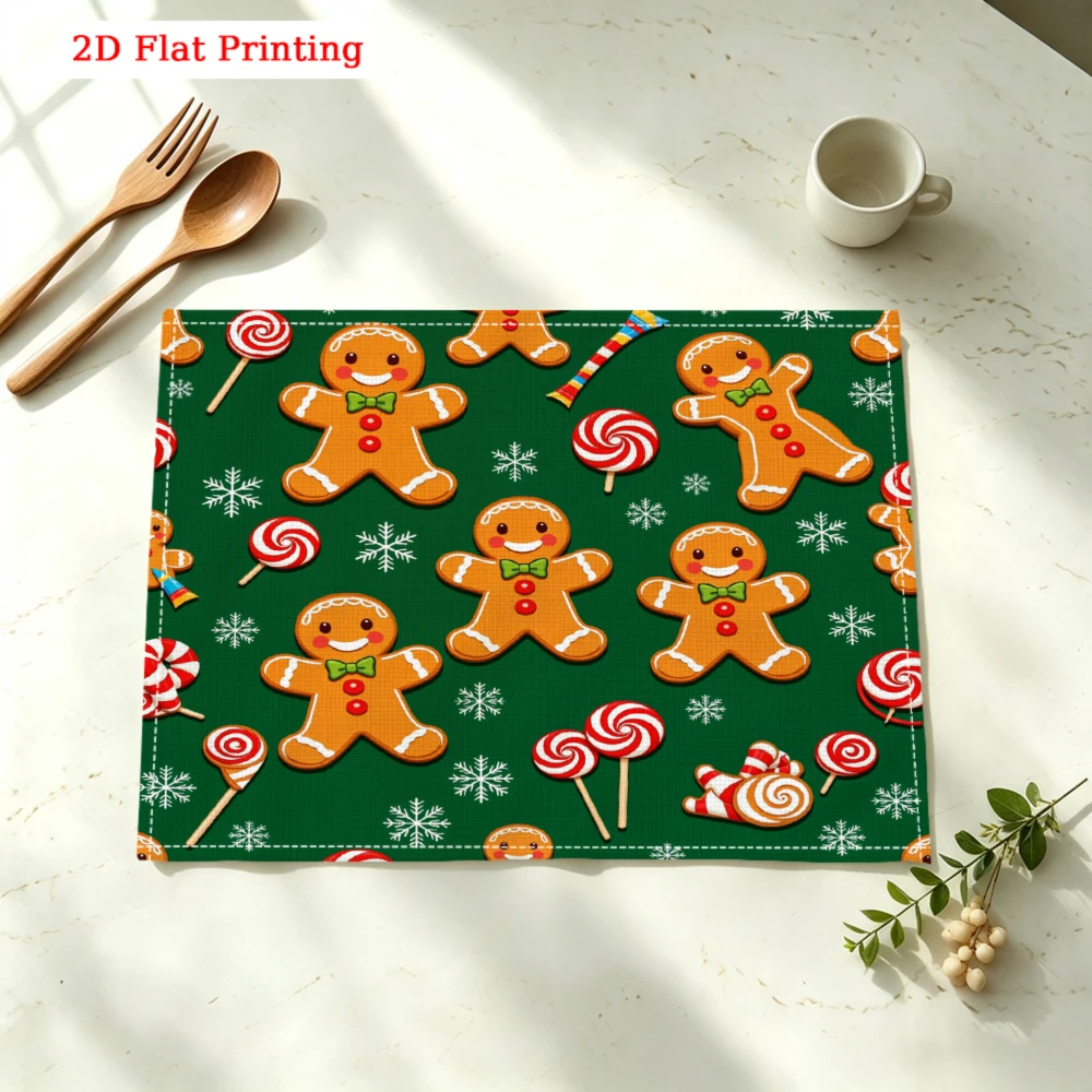 Gingerbread Men And Candy Canes Kitchen Placemat Coaster Linen Pad Dish Coffee Cup Table Mat 30x40cm Home Decor