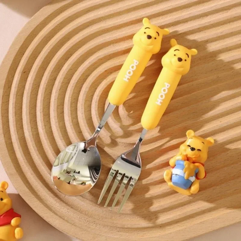 New Disney Pooh Bear cartoon kawaii children's eating tableware spoon fork creative cute stainless steel tableware coffee spoon