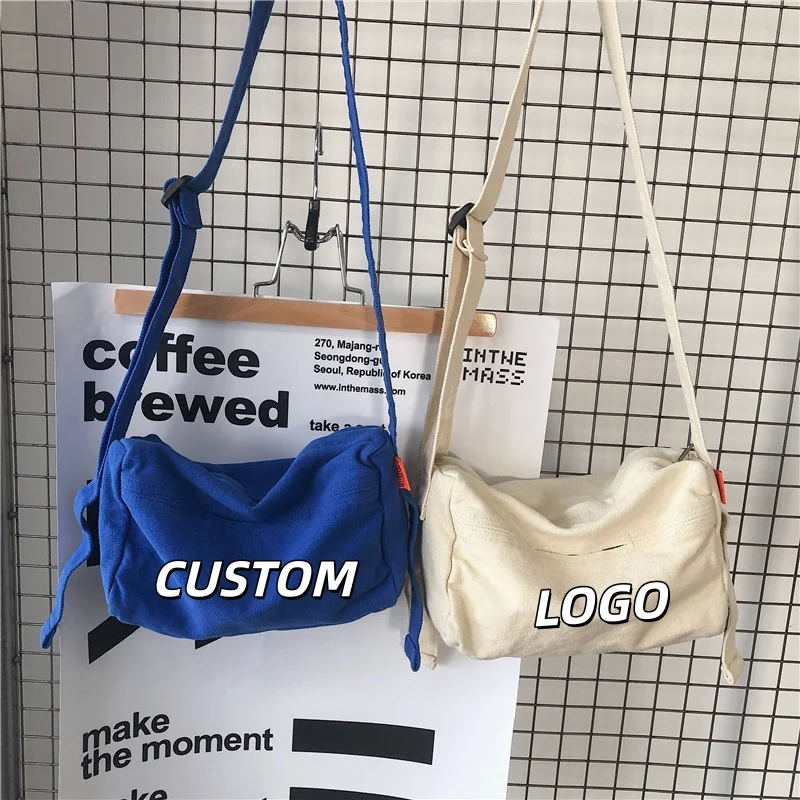 Custom Logo Canvas Student Crossbody Bag, Adjustable Wide Strap Sling Bag, Casual Large Capacity Shoulder Bag for School Travel